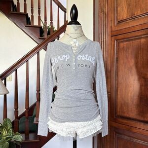 Aeropostale Grey and White Henley Long Sleeve Shirt Bella Elena
